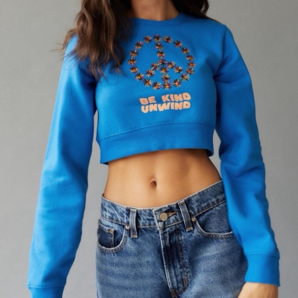 Urban Outfitters Blue Peace Sign Crop Top be kind unwind